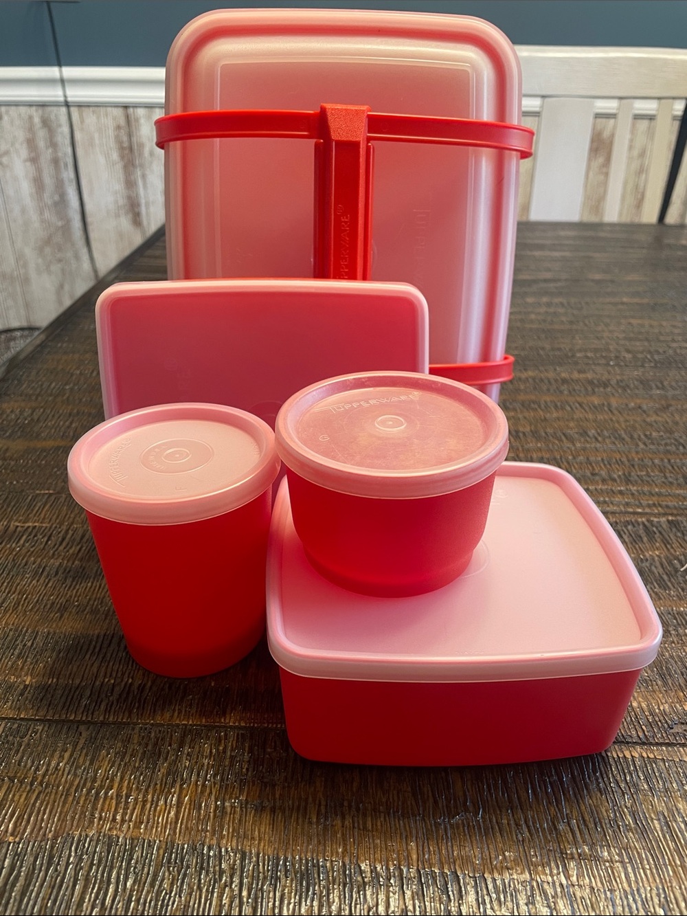 Vintage Tupperware Stackable Pink-Red Food Storage Containers Set